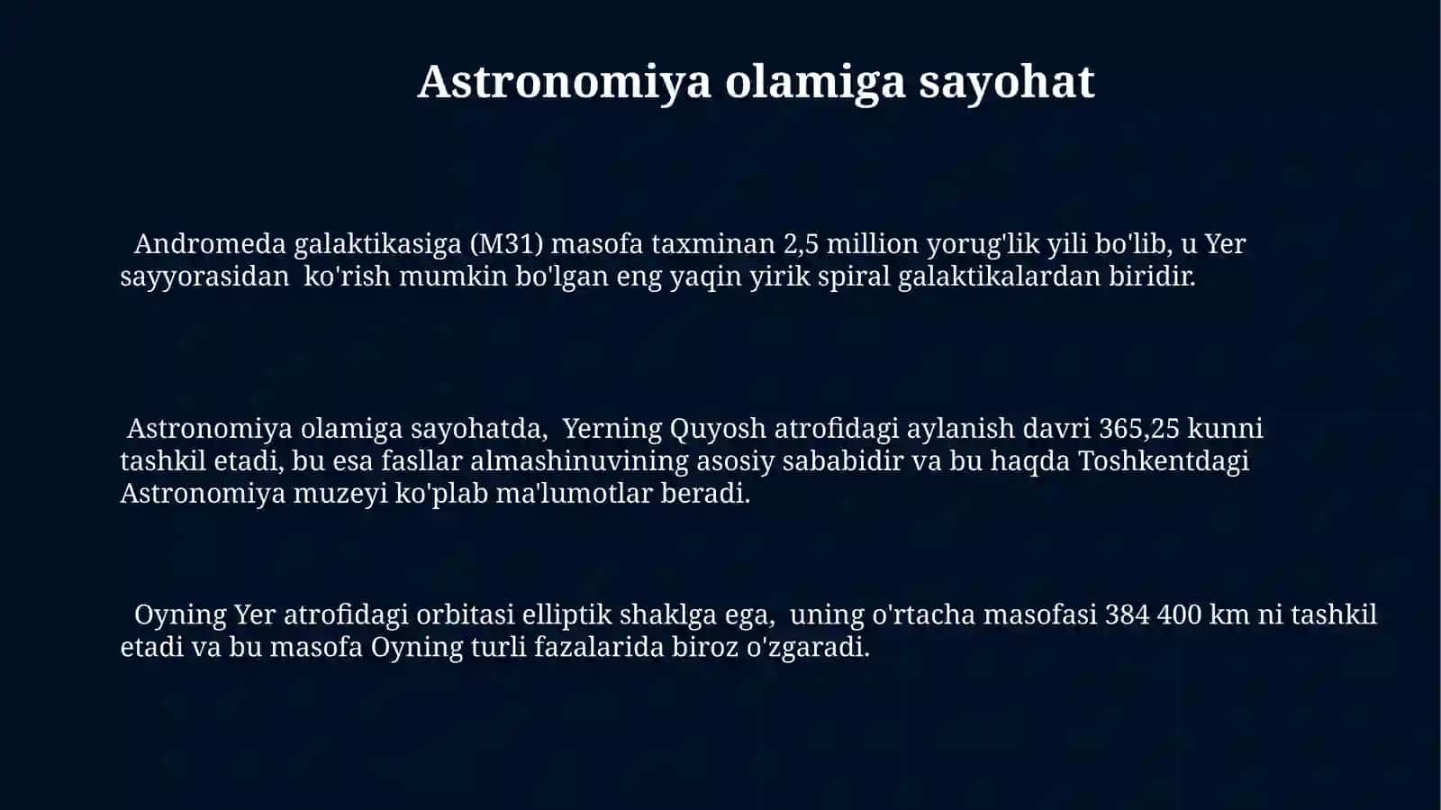 Astronomiya bo'ylab sayohat. Astronomiya o'qitishgadastlabkitayyorgarlik 3
