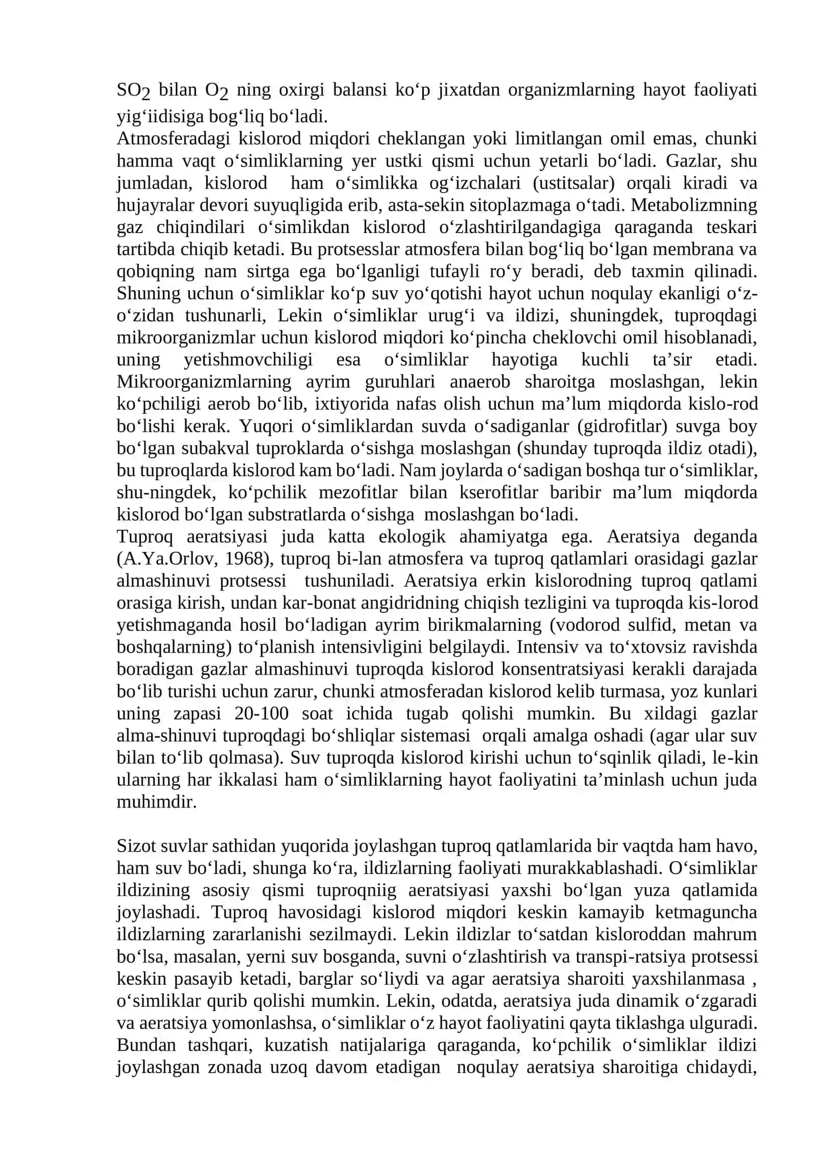 O’simliklarning hayoti uchun atmosferadagi gazlar, tuproq sharoiti va o’simliklarning o’zaro ta’siri 3