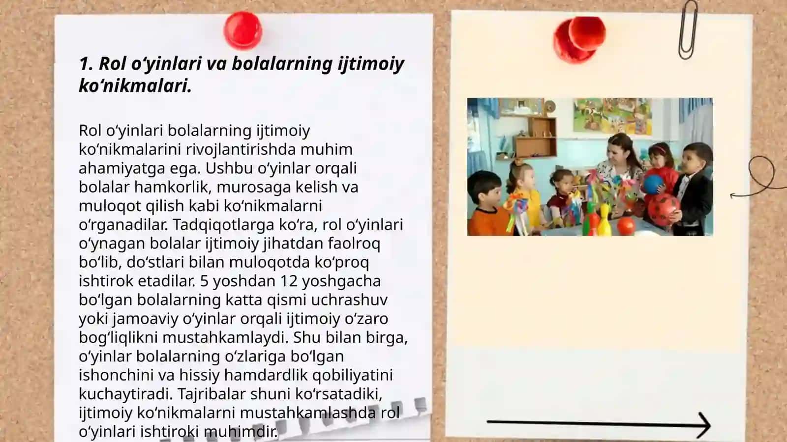 Maktabgacha yoshdagi bolalarning rivojlanishi uchun mavzuni rivojlantiruvchi rolli oʻyinlar va dramatizatsiya muhitini yaratish 3