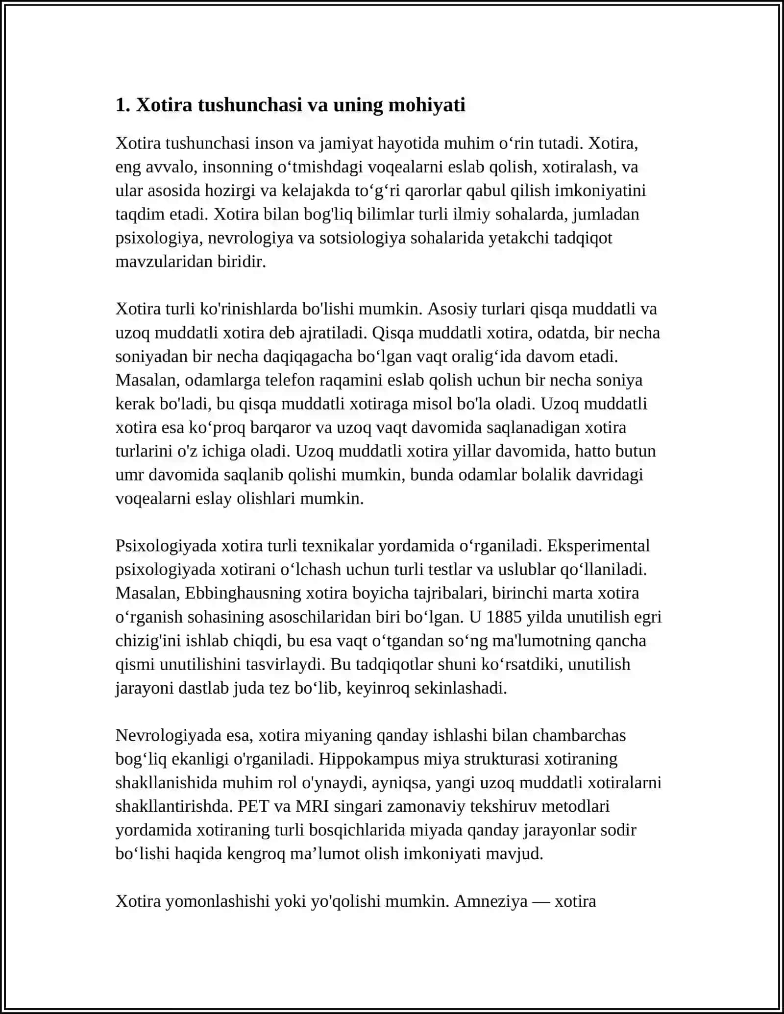 REFERAT XOTIRA JARAYONLARI VA TURLARI 3