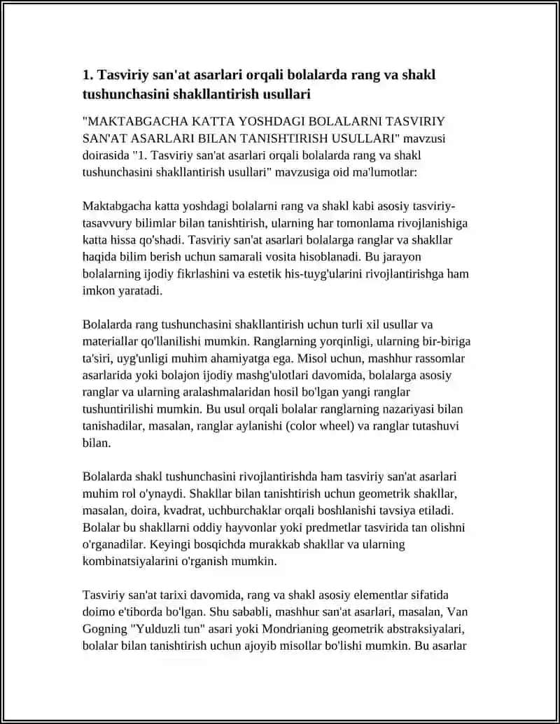 MAKTABGACHA KATTA YOSHDAGI BOLALARNI TASVIRIY SAN'AT ASARLARI BILAN TANISHTIRISH USULLARI 3