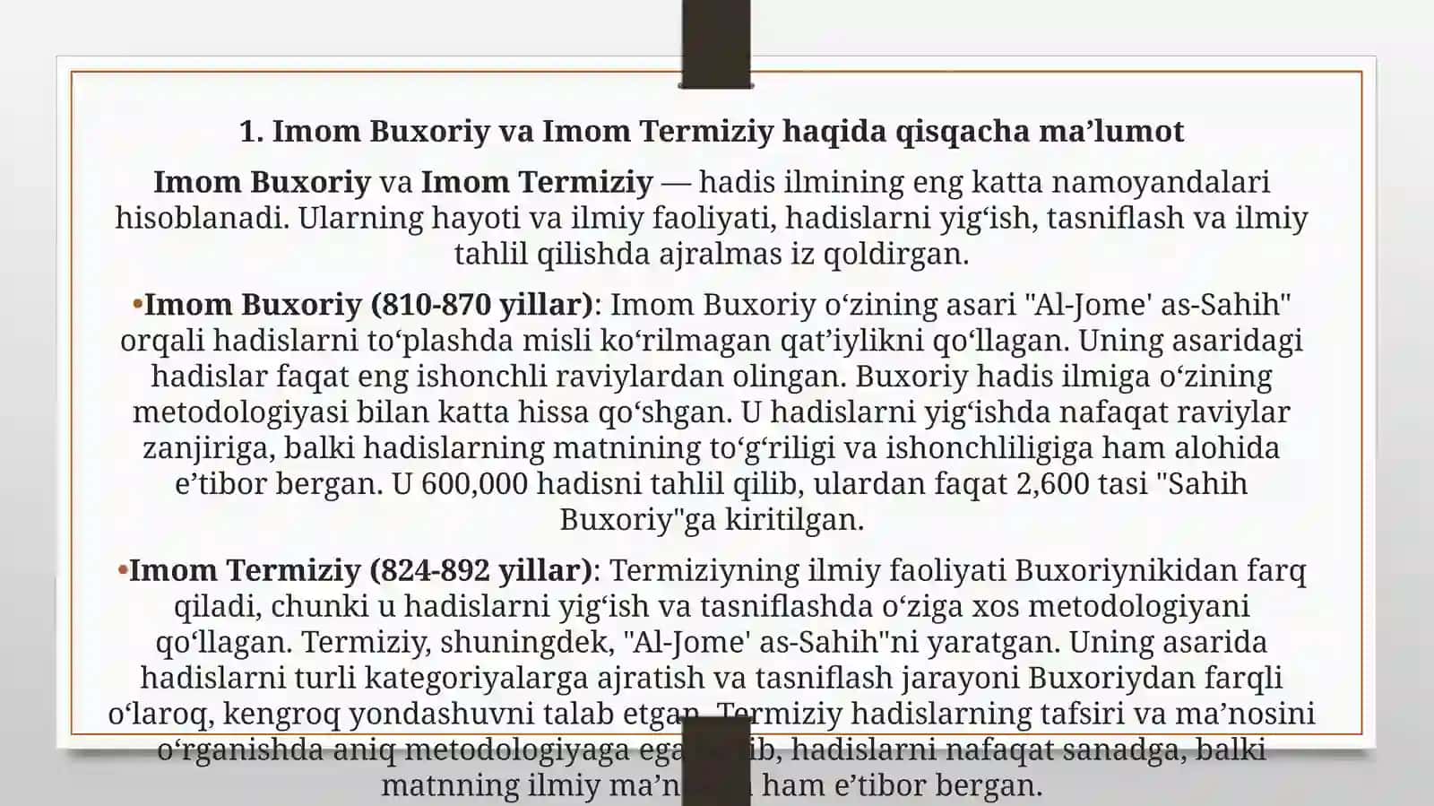 Imom Buxoriy va Imom Termiziyning hadis ilmiga qo‘shgan hissalarini qiyosiy tahlili 3