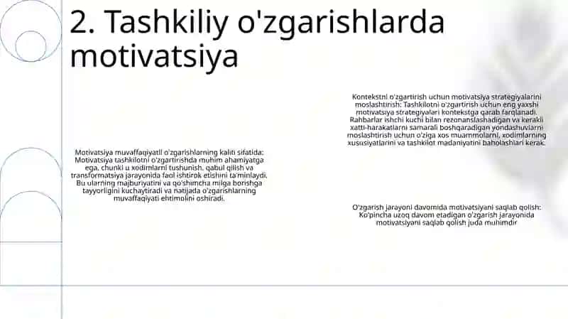 Tadbirkorlik Faoliyati Tashkil Qilish Tashkiliy OʻZgarishlarni Amalga Oshirishda Xodimlarning Matevatsiyasi 3