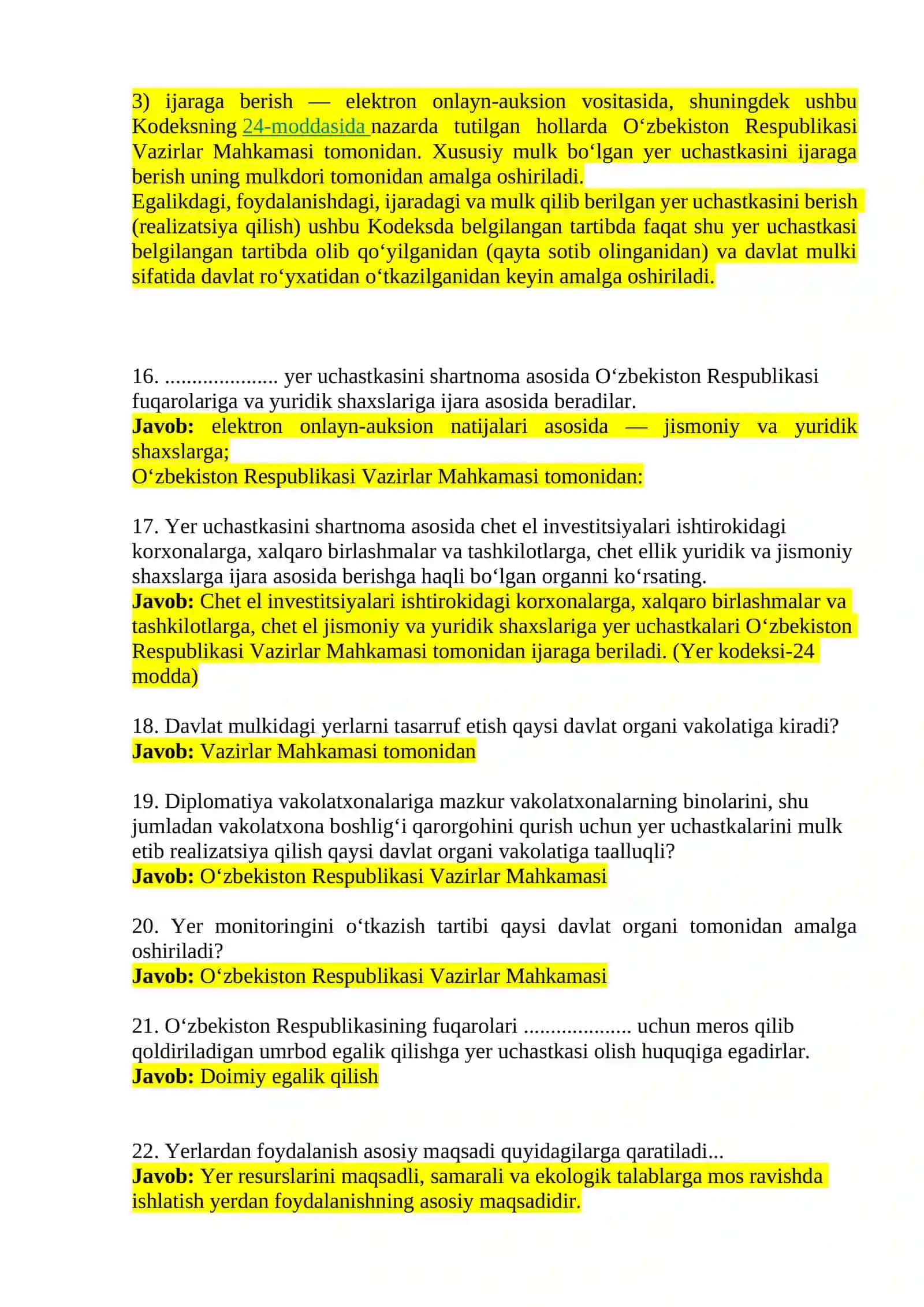 Yer huquqi fanidan oraliq nazoratidan taxminiy savollar ro’yxati 3