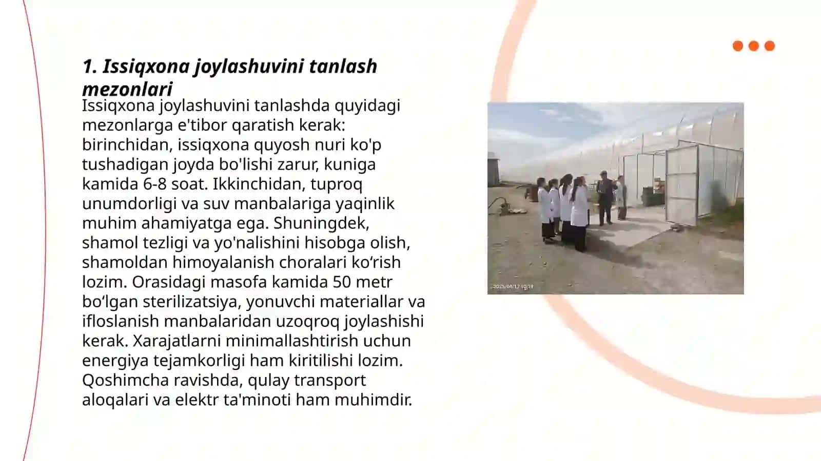 Issiqxona joylashuvini tanlash mezonlari 3