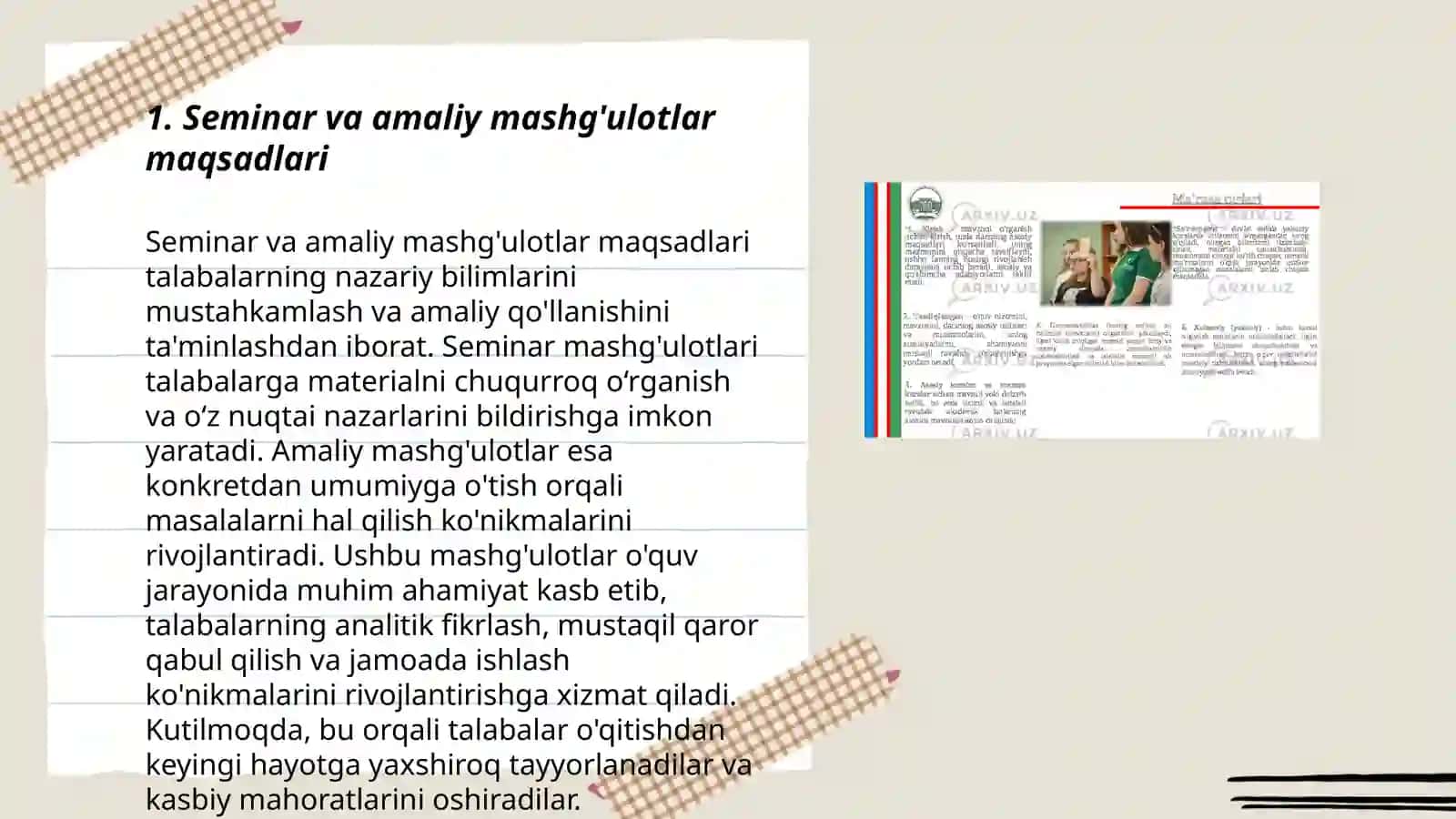Seminar va amaliy mashg'ulotlarni o'tkazish texnologiyasi 3