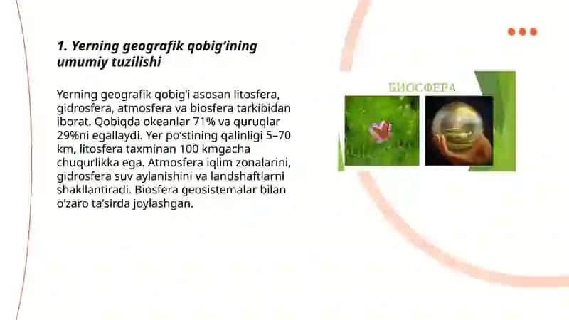 Yerning geografik qobigʻi.Biosfera 3