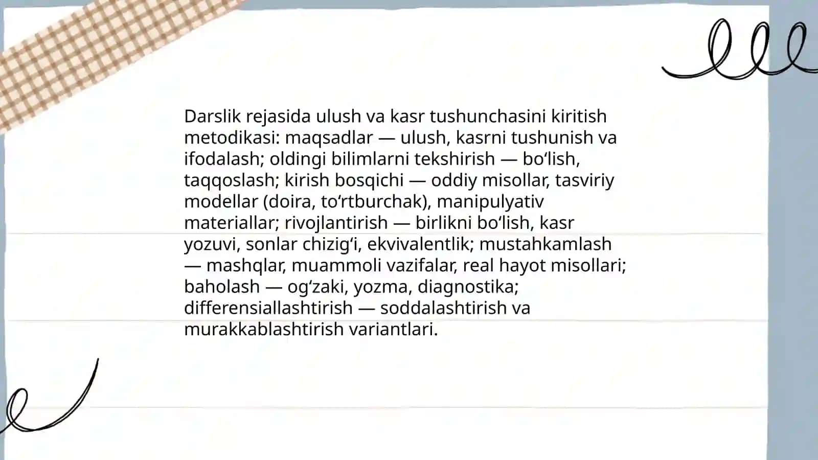 Ulush va kasr tushunchasi bilan tanishtirish metodikasi 3