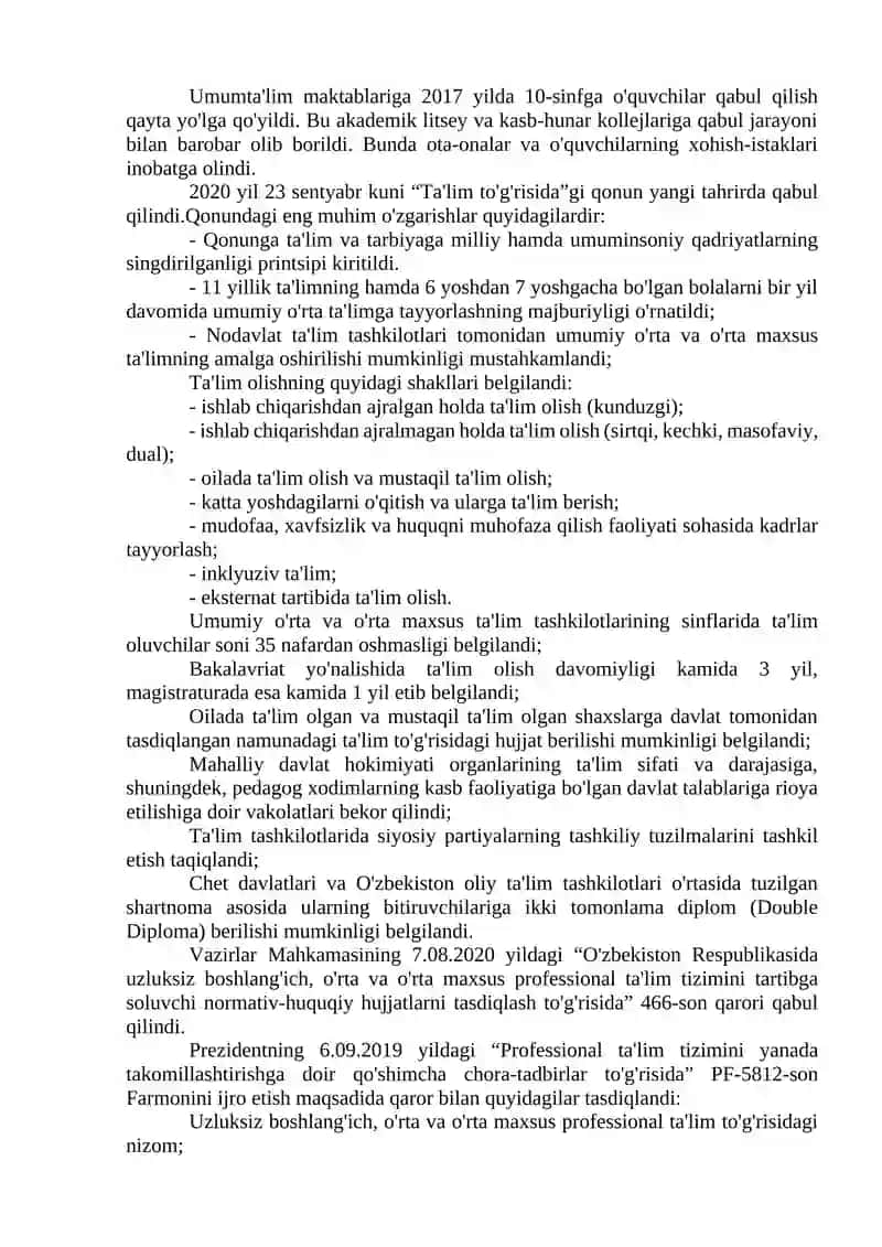 O'zbekiston Respublikasida ta'lim sohasida amalga oshirilgan islohotlar 3