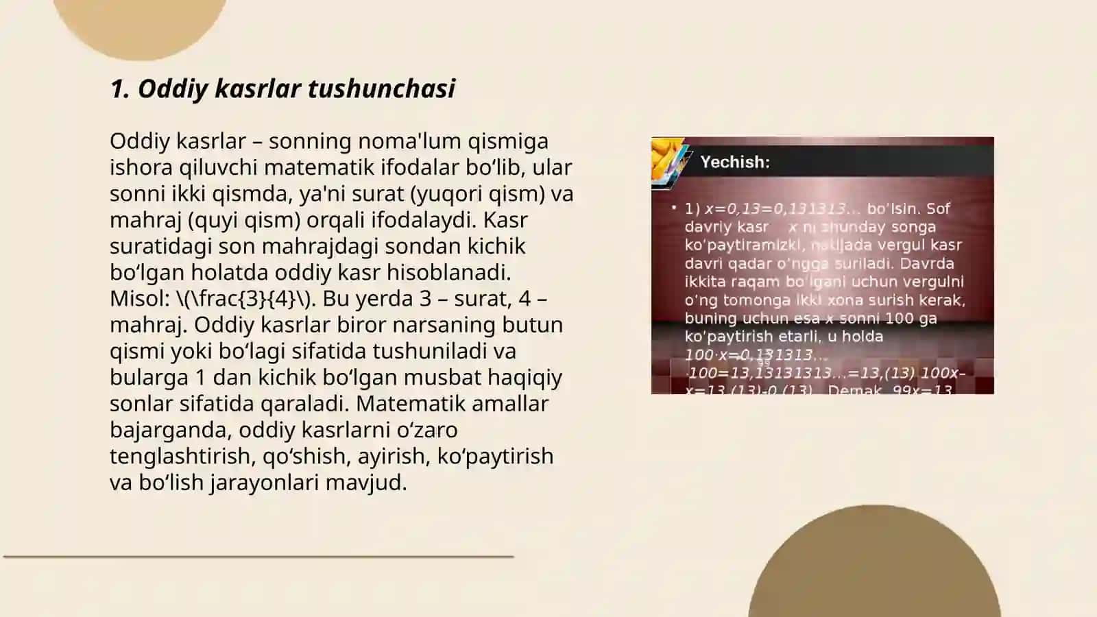 Oddiy kasrlar mavzusida dars ishlanma 3