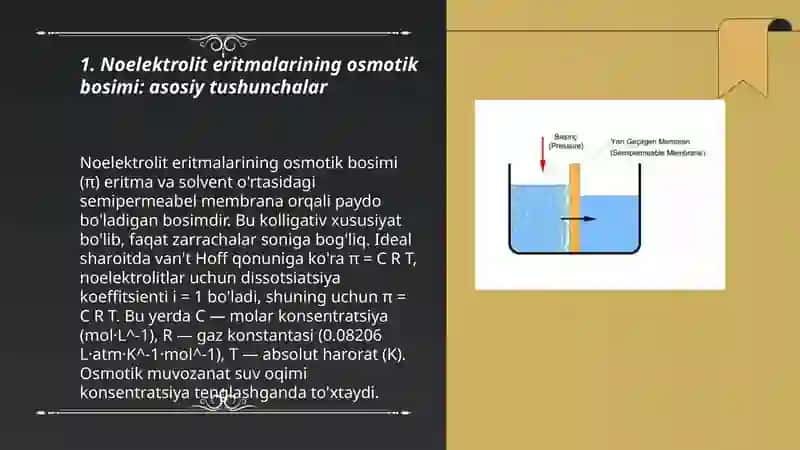Noelektrolit eritmalarining osmotik bosimi: asosiy tushunchalar 3