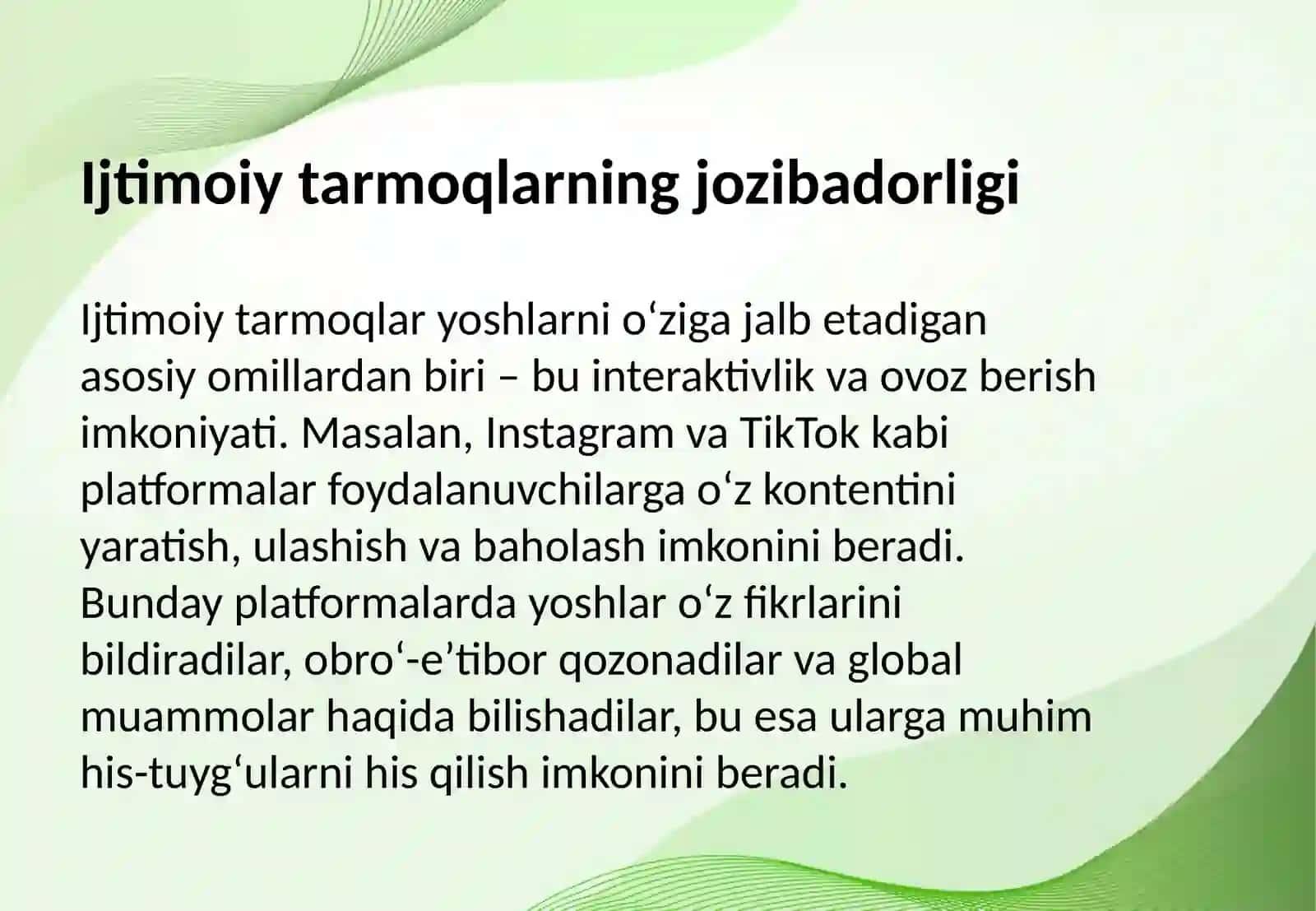 Ijtimoiy tarmoqlarning jozibadorligi va yoshlarni oʻziga jalb etishi 3