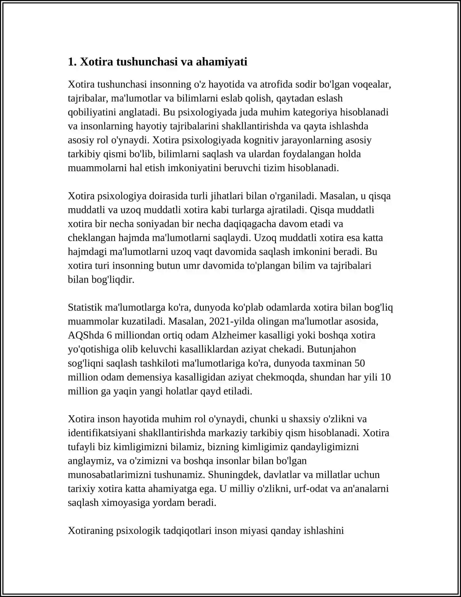 Xotira tushunchasi va ahamiyati 3