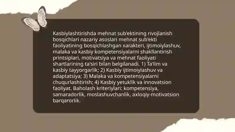 Kasbiylashtirishda mehnat sub'ektining rivojlanish bosqichlari 3