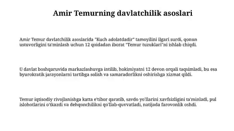Amir Temur davlatchilik asoslari 3