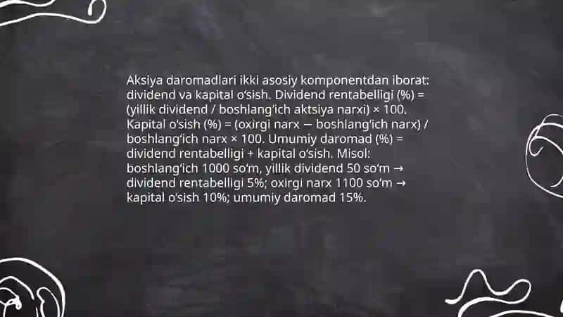 Aksiya va obligatsiyalar daromadlari va ularni tahlili 3