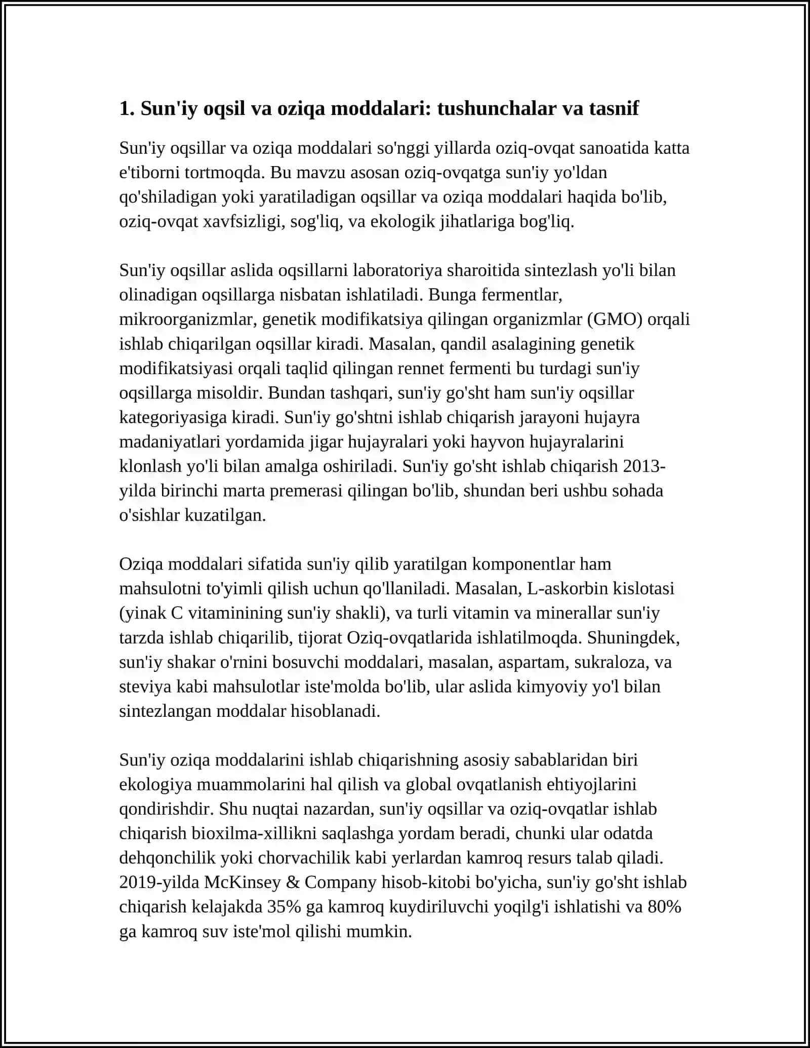 SUN'IY OQSIL OZUQA MODDALARNING ISHLAB CHIQARILISHI VA KELGUSIDAGI IMKONIYATLAR 3
