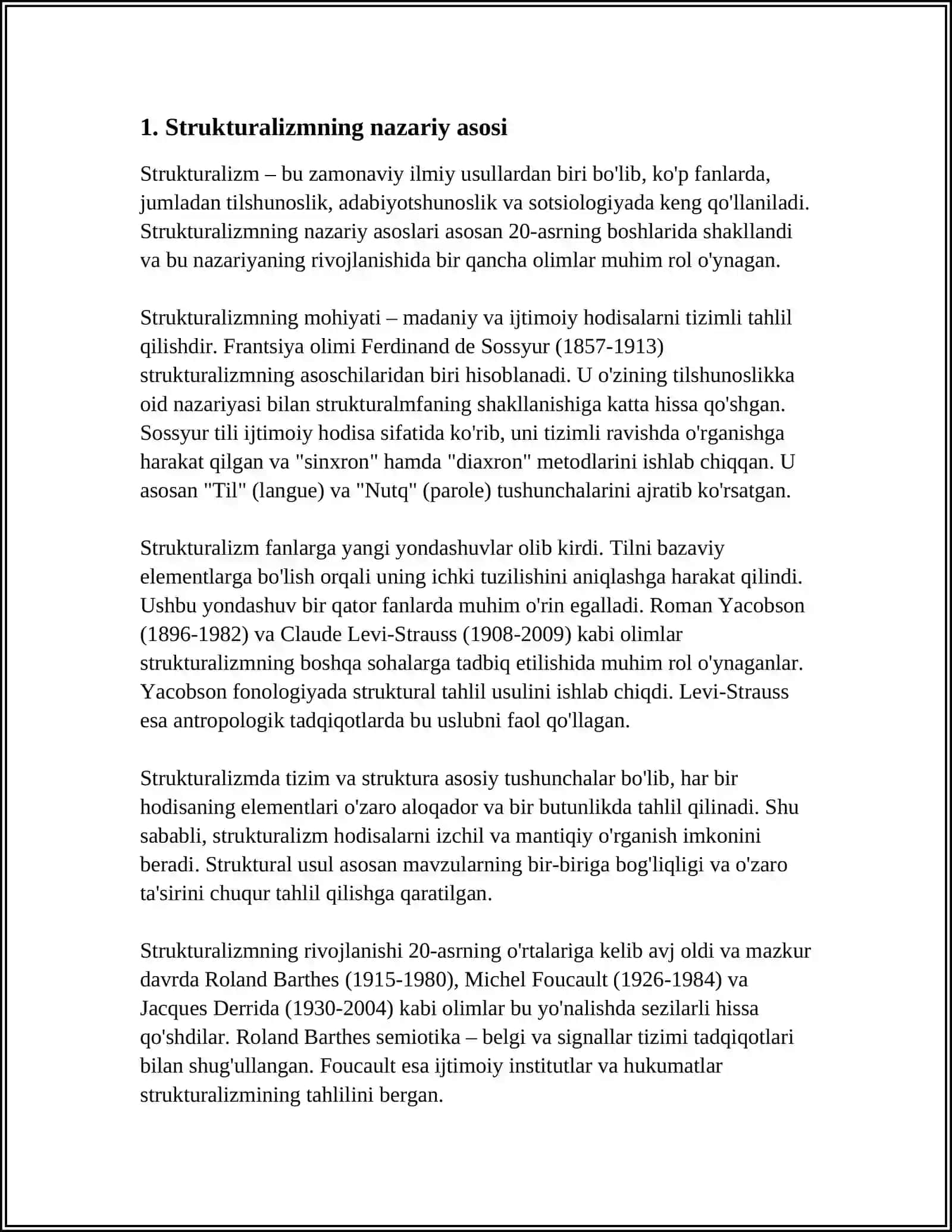 MUSTAQIL ISH Mavzu: STRUKTURALIZM VA UNING YO'NALISHLARI 3