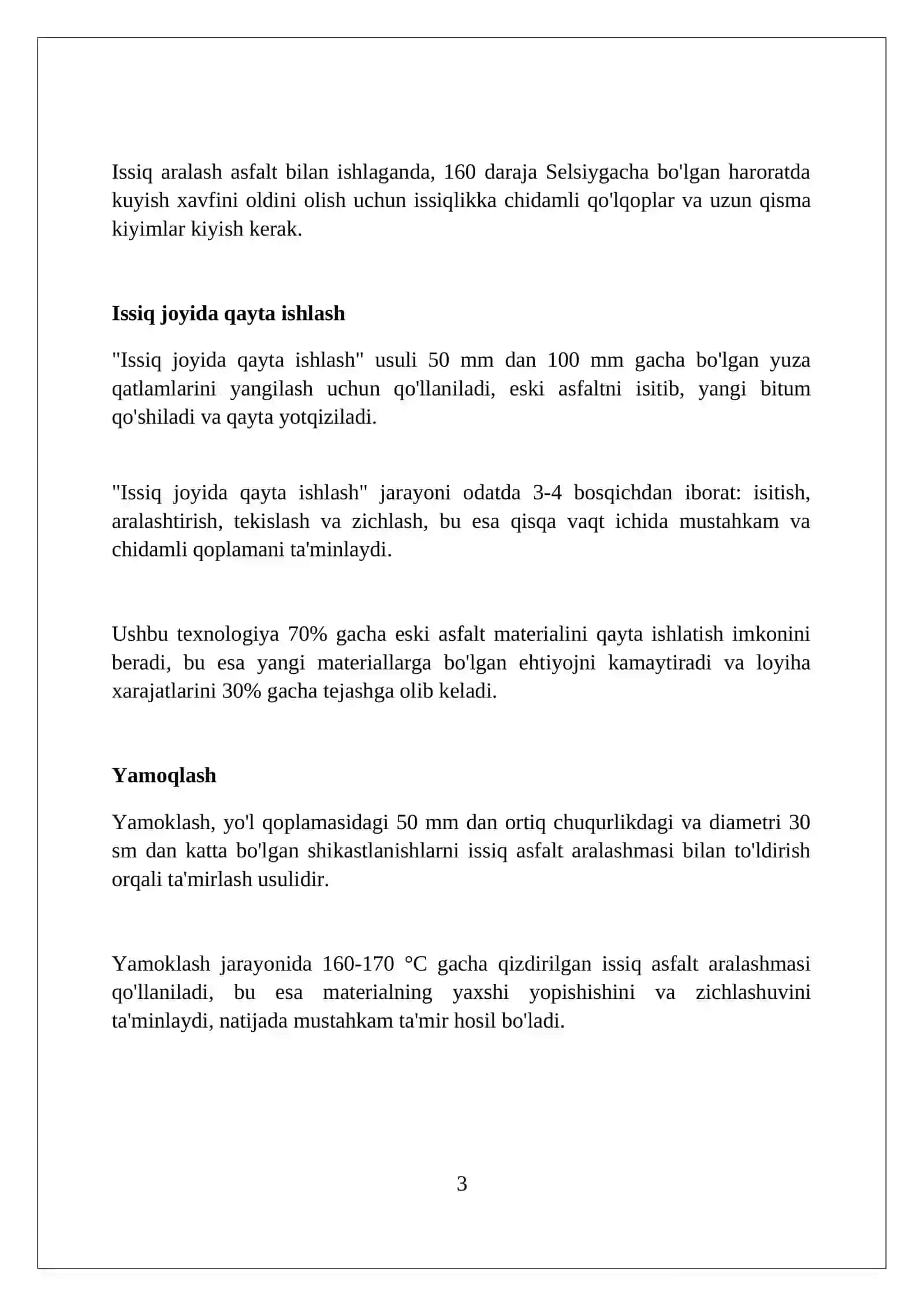 Qoplama issiq aralashmalar yordamida tamirlash texnologiyasi 3