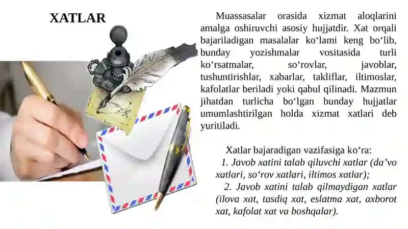 Xizmat Yo'zishmalari: Xat va uning turlari 3