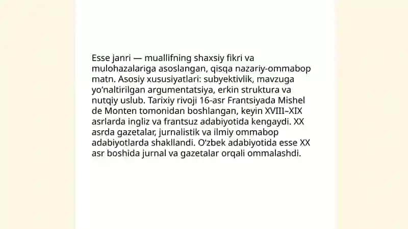 Esse janri va uning xususiyatlari 3