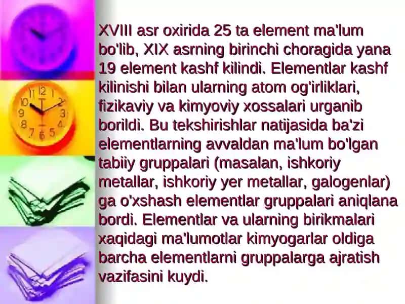 D.I.MENDELEYEVNING ELEMENTLAR DAVRIYQONUNIVA KIMYOVIY ELEMENTLAR DAVRIY SISTEMASI 3