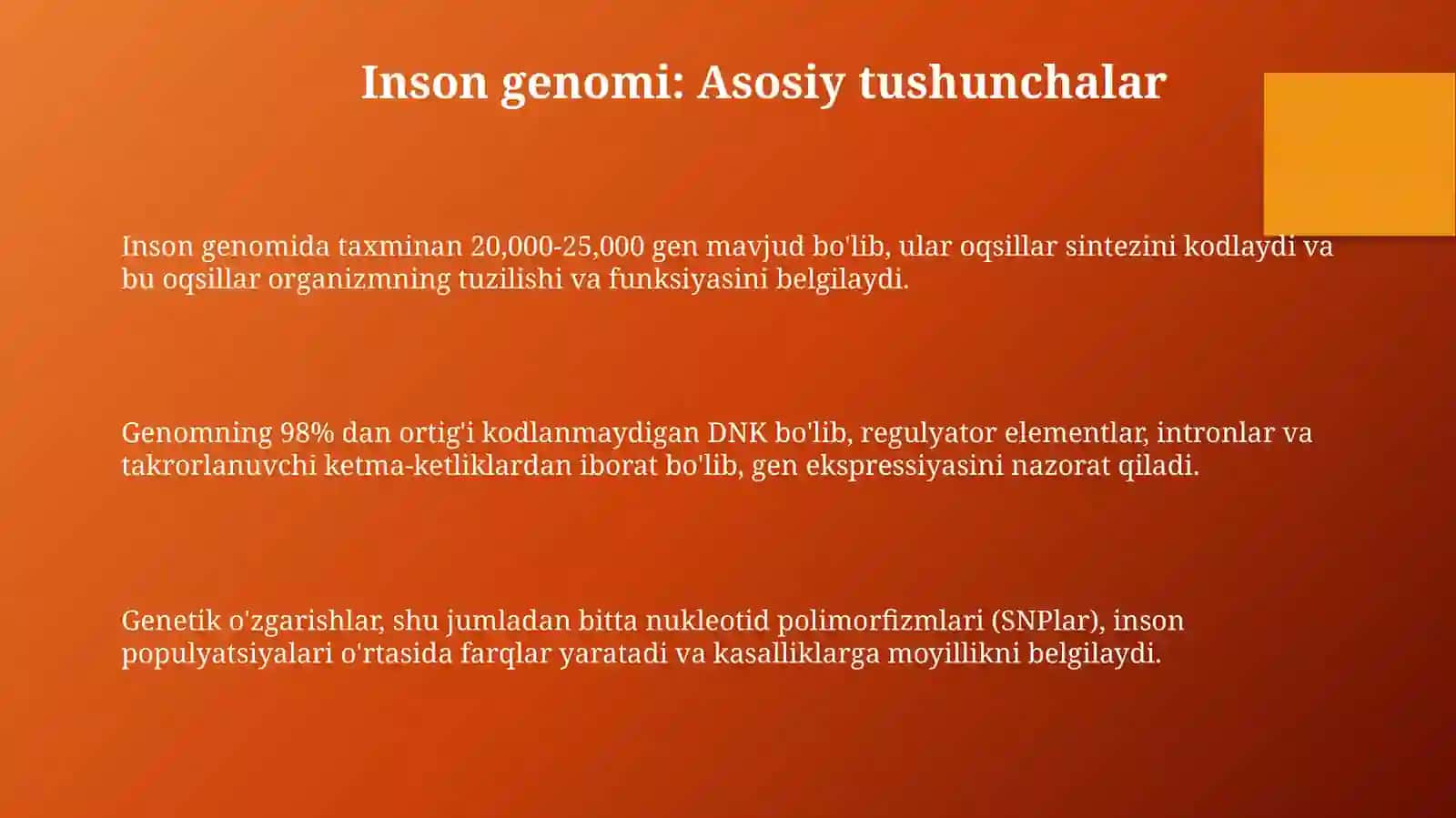 Inson genomi. Genomika va genom tibbiyotning istigbolları. Transgen 'simlik va hayvonlarni yaratish 3