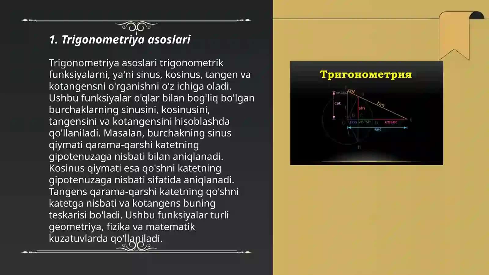 Trigonometriya. Ikkilangan va yarim burchak formula formulalari 3