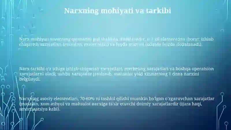 Narxning mazmuni vazifalari va uning darajasiga tasir etuvchi omillar 3