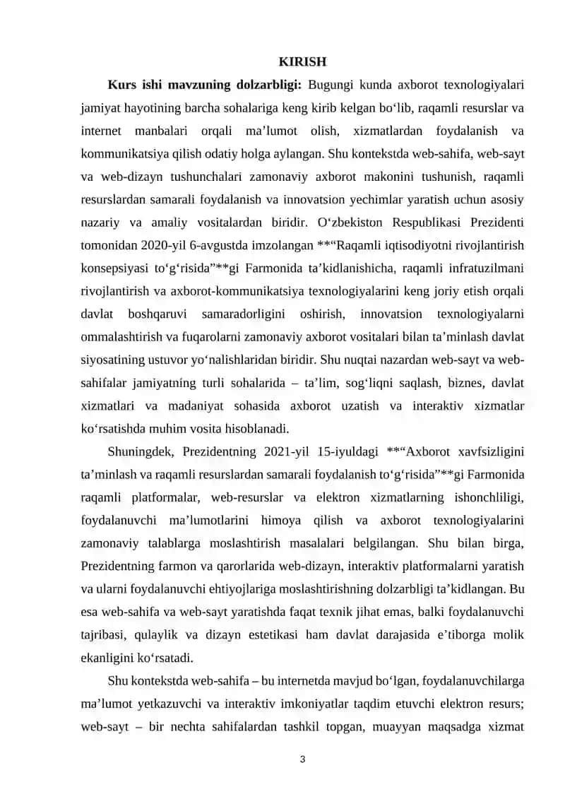 Kompyuter grafikasi va web-dizayn fanidan KURS ISHI 3