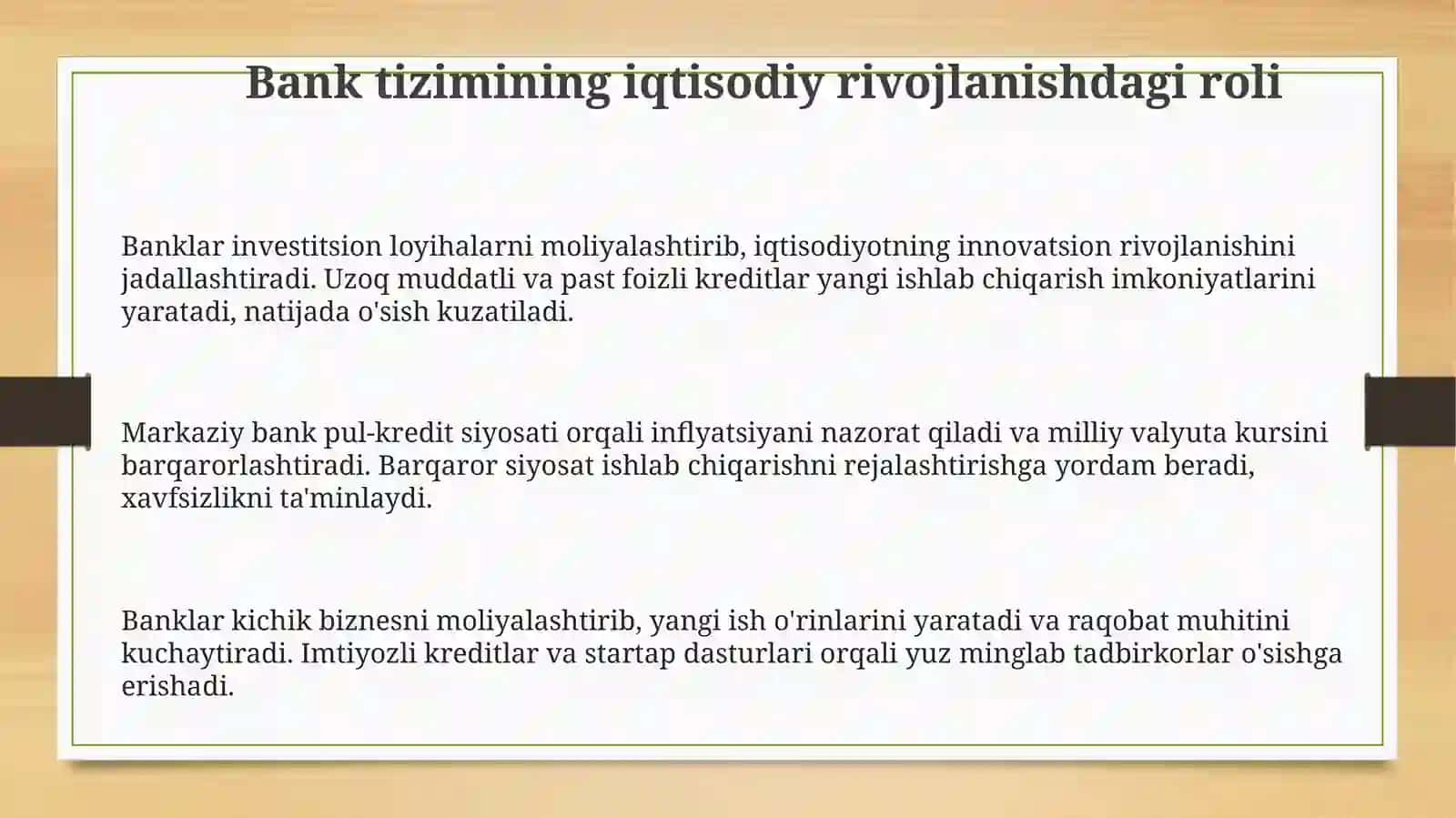Mamlakat iqtisodiy rivojlanishida bank tizimining roli 3