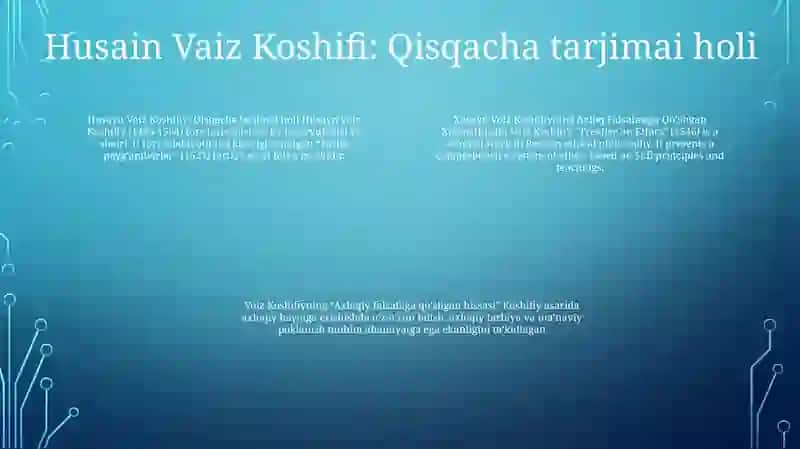 Xusayn Voiz Koshifiyning Axloq Falsafasiga Qo'Shgan Xissasi 3