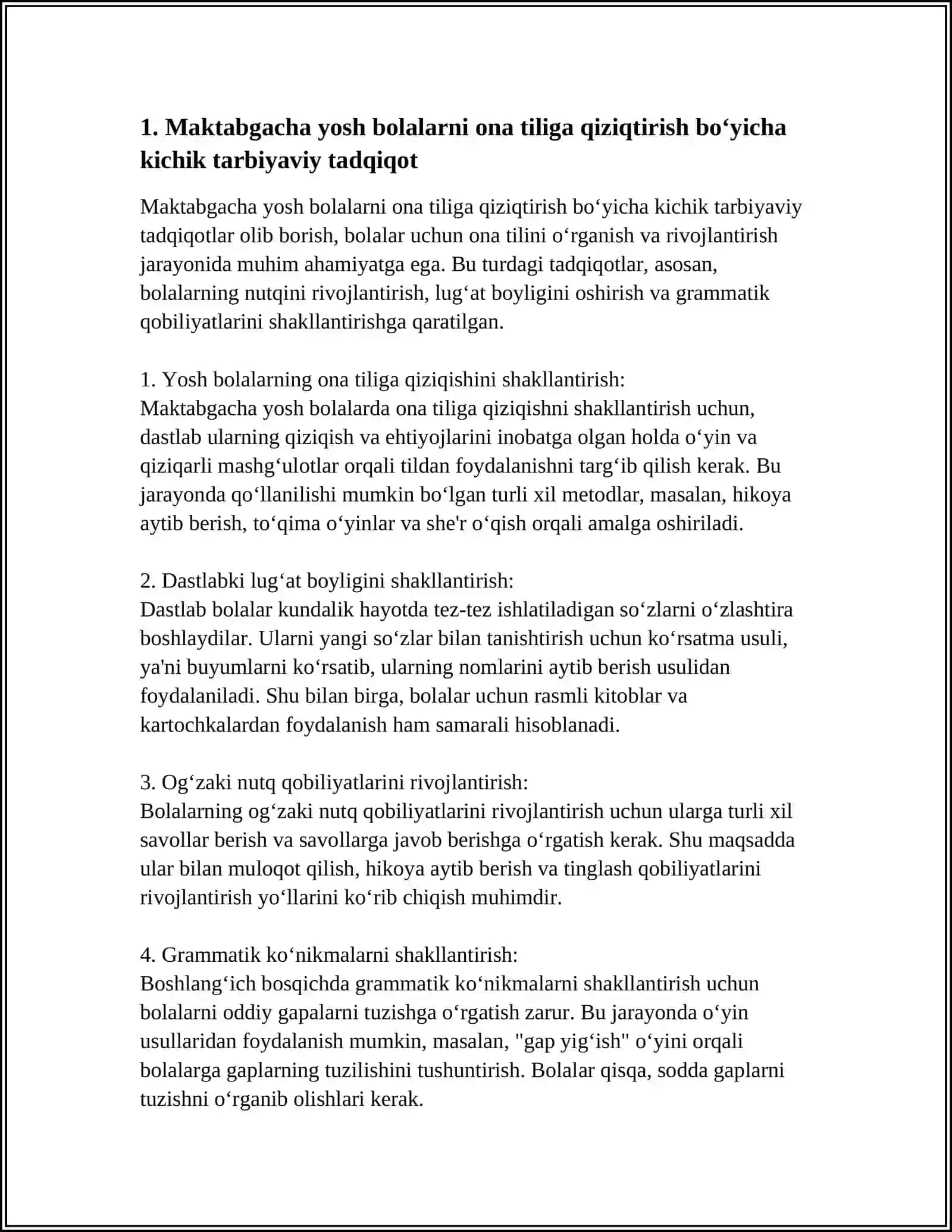 ONA TILI O’QITISHGA OID KICHIK TARBIYAVIY TADQIQOTLAR OLIB BORISH 3