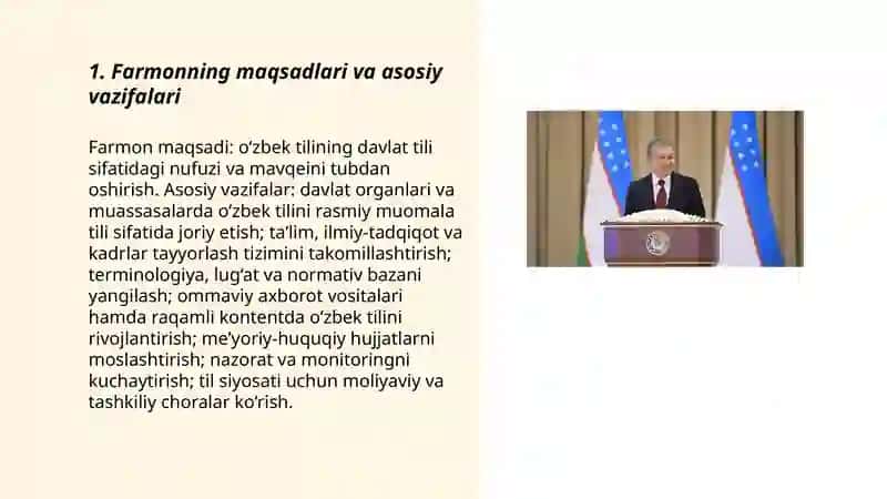 O‘zbek tilining davlat tili sifatidagi nufuzi va mavqeyini tubdan oshirish chora-tadbirlari 3
