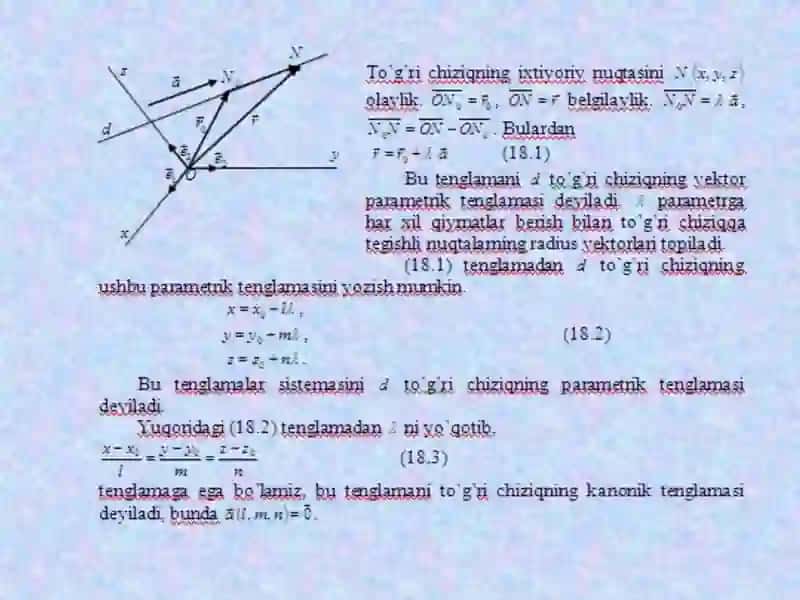 FAZODA TO‘G‘RI CHIZIQNING BERILISH USULLARI. TO‘G‘RI CHIZIQLARNING FAZODA O‘ZARO JOYLASHUVI 3