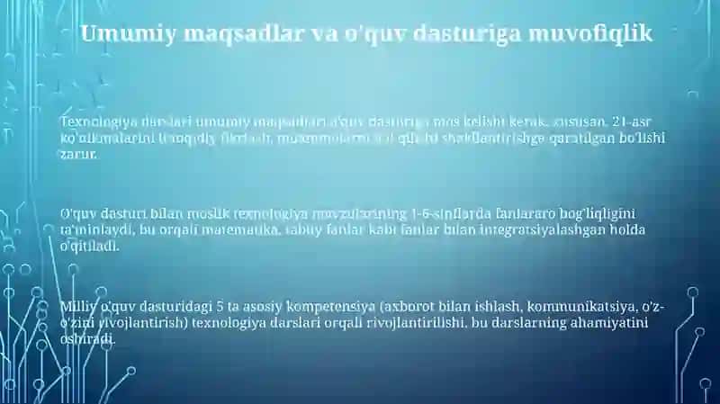 Texnologiya darslari mavzulariga qo'yiladigan talablar 3