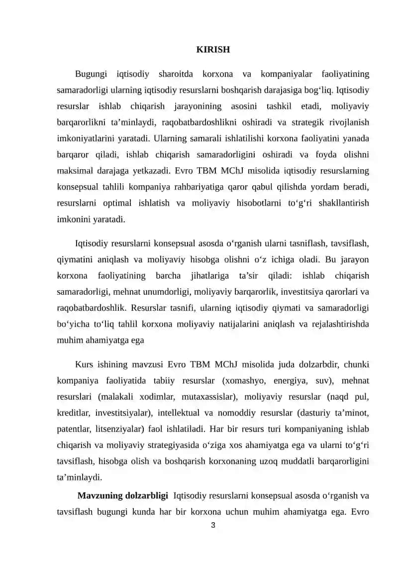 NOMODDIY AKTIVLARNI TAN OLISH TUGATILISHI VA MOLIYAVIY HISOBOTI (Evro TBM MCHJ) MISOLIDA 3