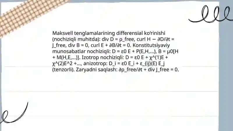 Nochiziqli muhit uchun Maksvell tenglamalari 3