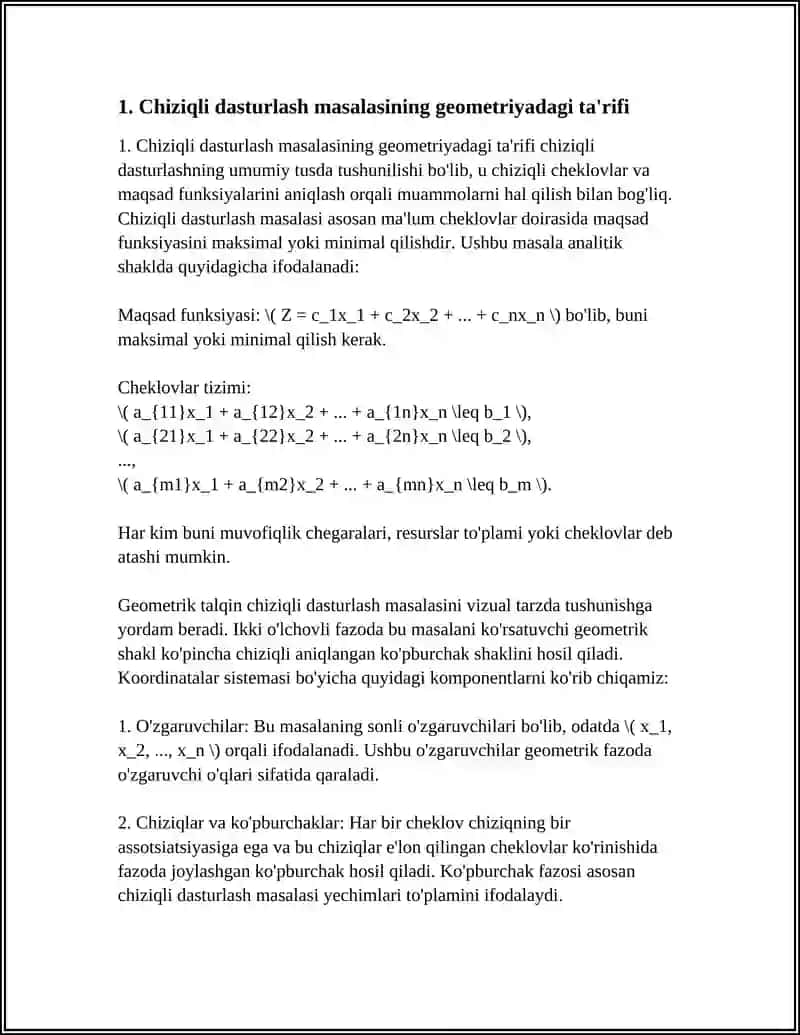 CHIZIQLI PROGRAMMALASHTIRISH MASALASINING GEOMETRIK TALQINI VA XOSSALARI 3