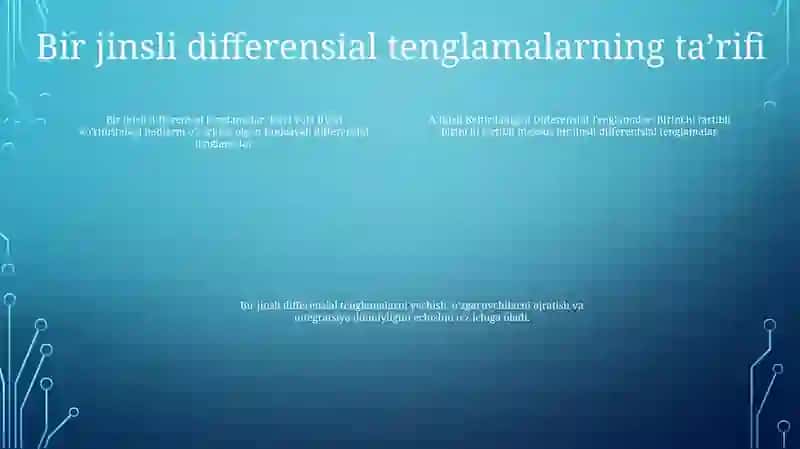 Bir Jinsliga Keltriladigan Differensial Tenglamalar Va Ularni Yechish 3