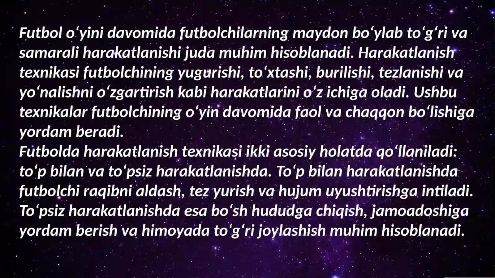 Futbol maydonida harakatlanish texnikasini otgatish metodikasi 3