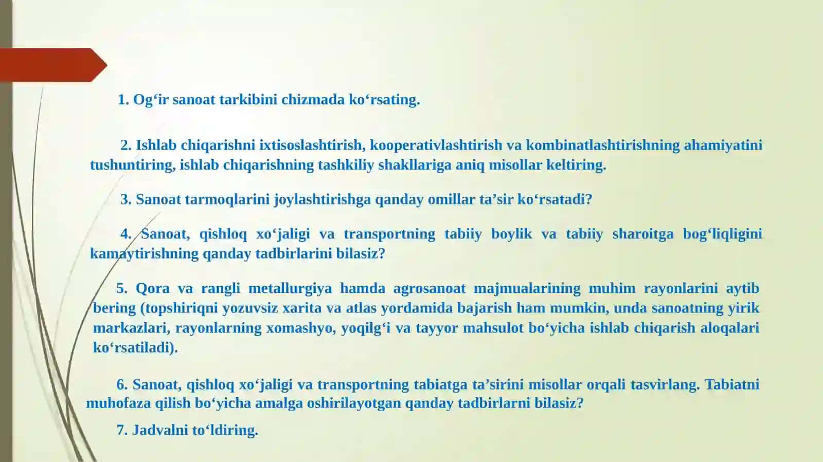 BO‘RIYEVA SALIMAXONNING8-SINFO‘ZBEKISTONNING IQTISODIY-IJTIMOIY GEOGRAFIYASI FANIDAN“I QISM YUZASIDAN UMUMLASHTIRUVCHI TAKRORLASH”MAVZUSI BO‘YICHA TAYYORLAGAN BIR SOATLIK DARS ISHLANMASI 3