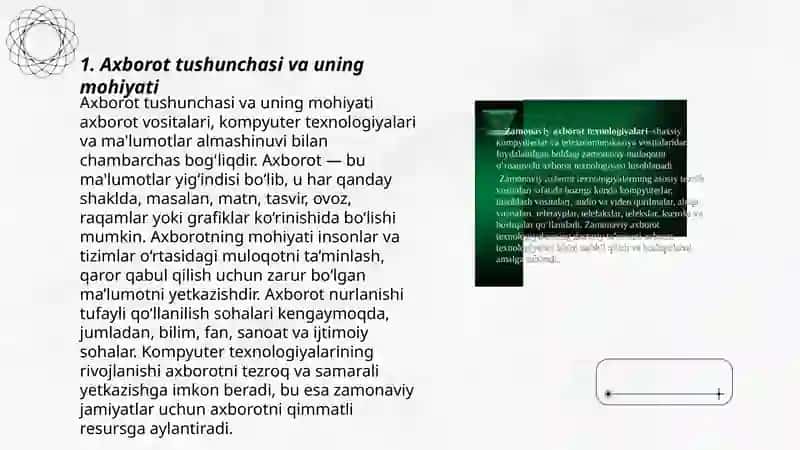 Axborot tushunasini ōrganish metodikasi, uning turlari 3