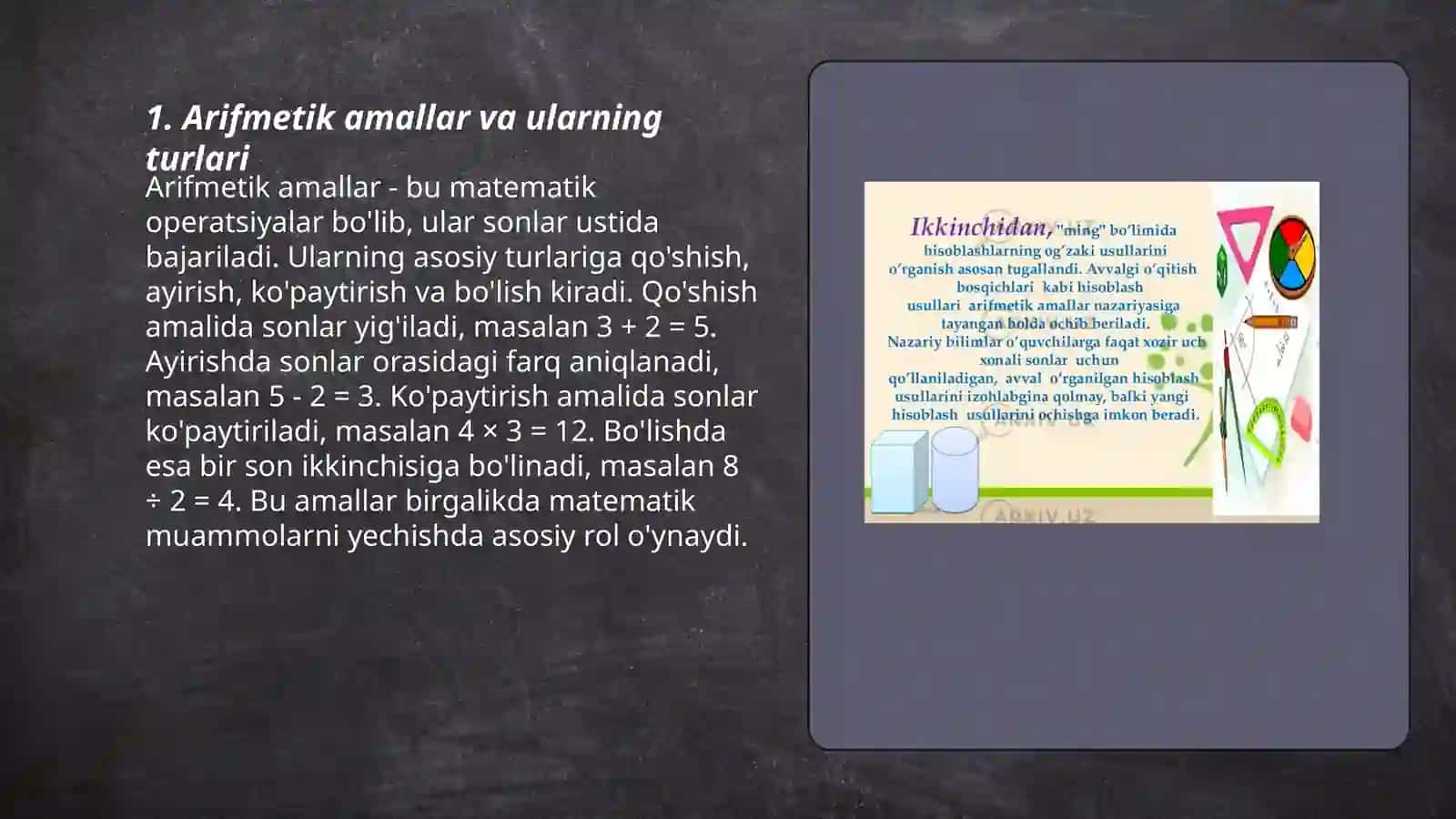 Arifmetik amallarni oʻrgatishning umumiy usullari 3