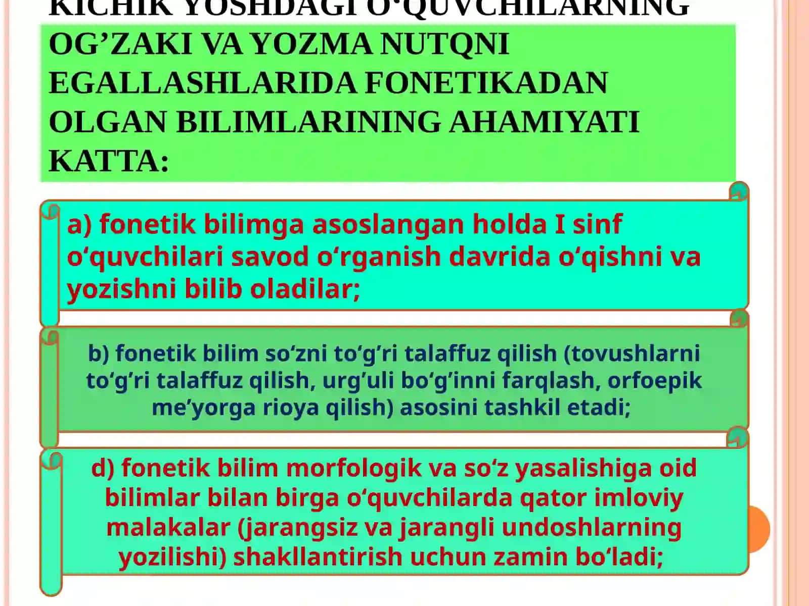 FONETIKA VA GRAFIKA ASOSLARINI OʻRGANISH METODIKASI (2 SOAT) 3