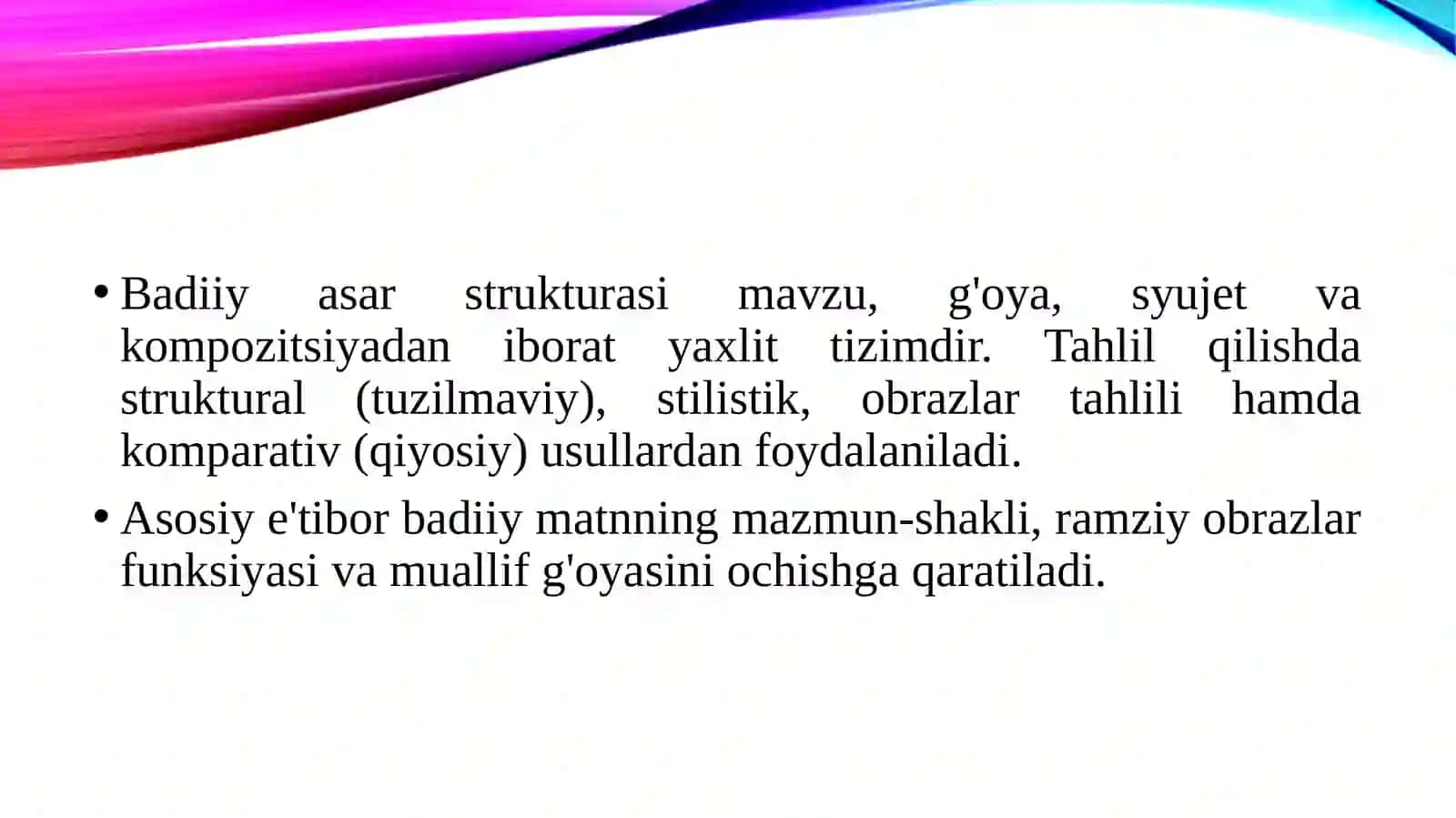 Badiiy asar strukturasi va tahlil qilish usullari 3