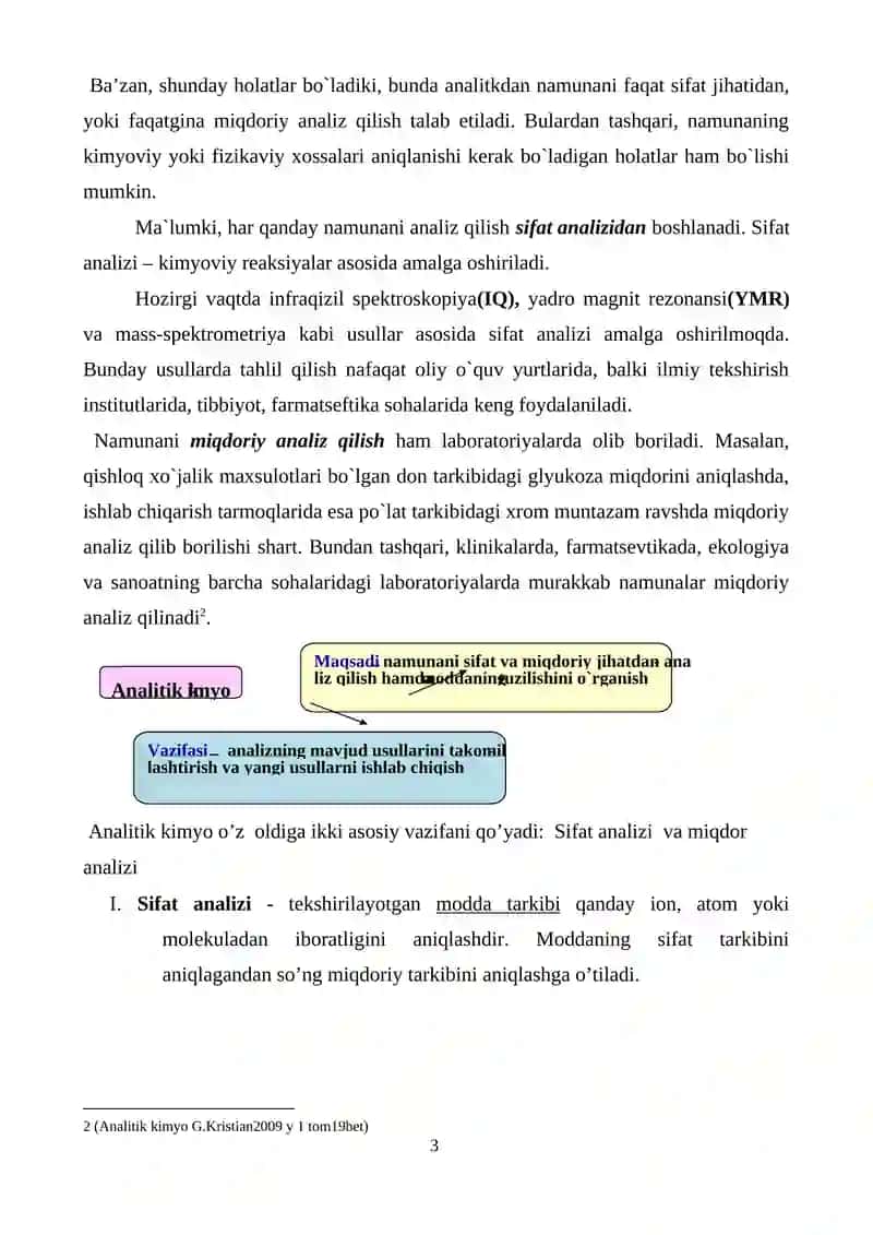 Analitik kimyo fanining vazifasi va mohiyati.Analitik kimyo usullarining sinflanishi I va II- guruh kationlari tavsifi 3