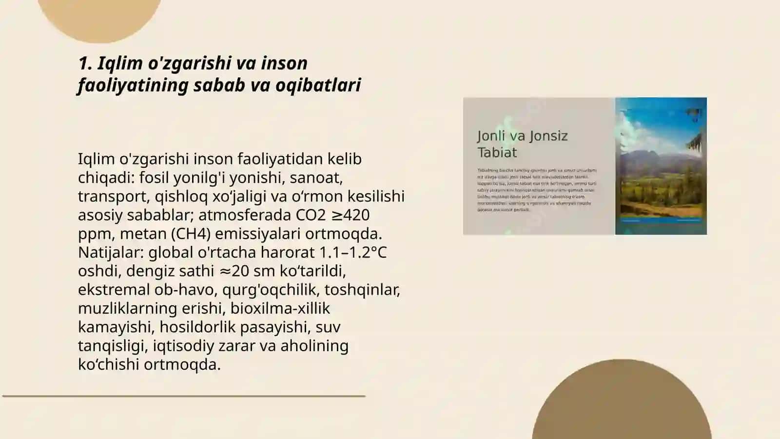 Inson faoliyati va tabiatga ta'siri va tabiatni javobi 3