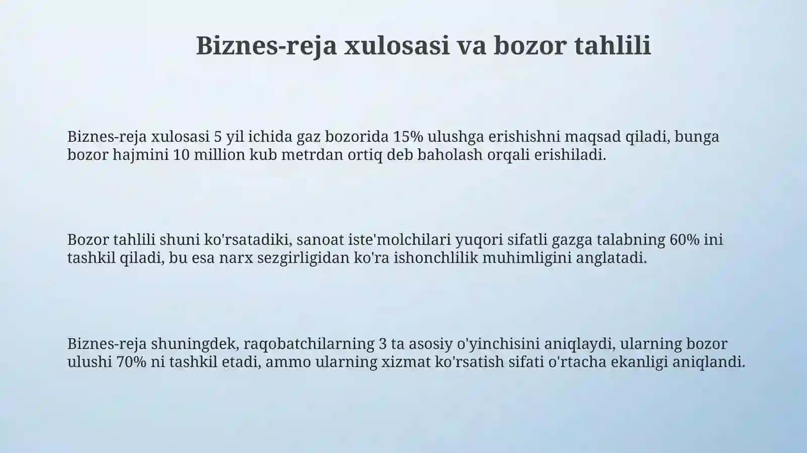 Biznes reja yaratish. Eng sifatli gaz qanday aniqlanadi 3