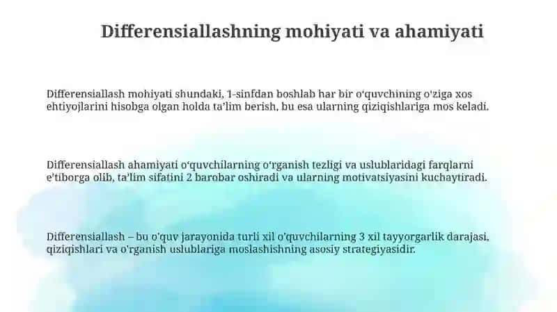 Differensial yondashuv asosida o'qish darslarini tashkil etish 3